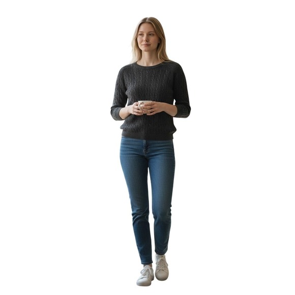 Ann Taylor Sweaters - Ann Taylor Black Cable Knit Silk Cotton Sweater Top Size L